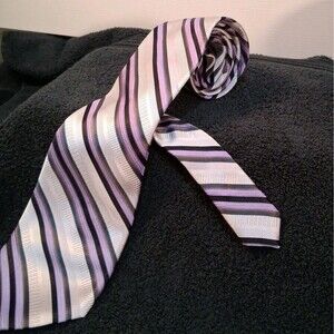 Paul Dione 100% Silk Men's Repp Tie Diagonal Striped Classic Neck 58"